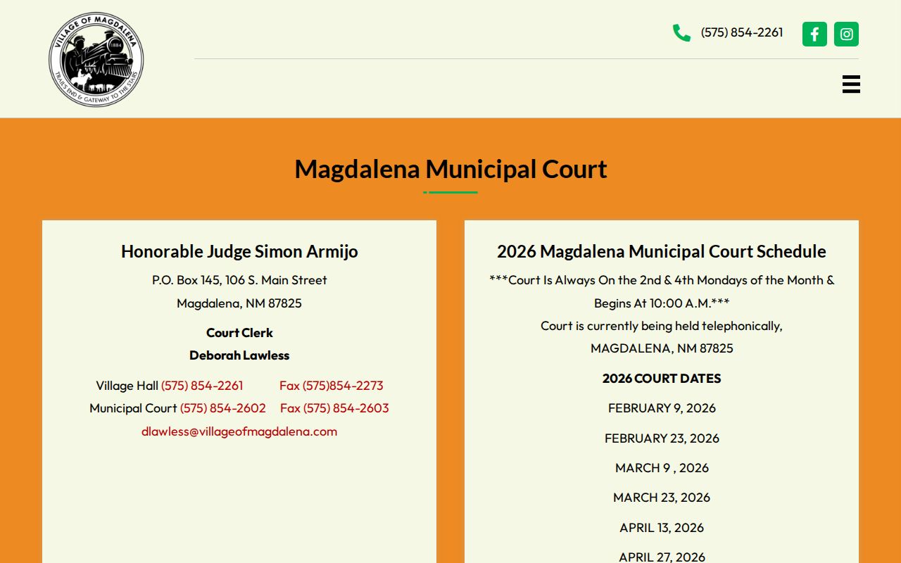 Magdalena Municipal Court criminal records and calendar