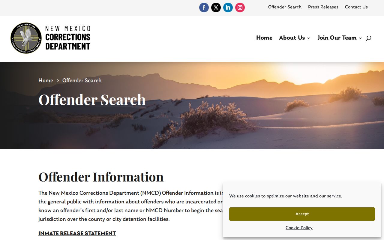 New Mexico Corrections Department offender search form