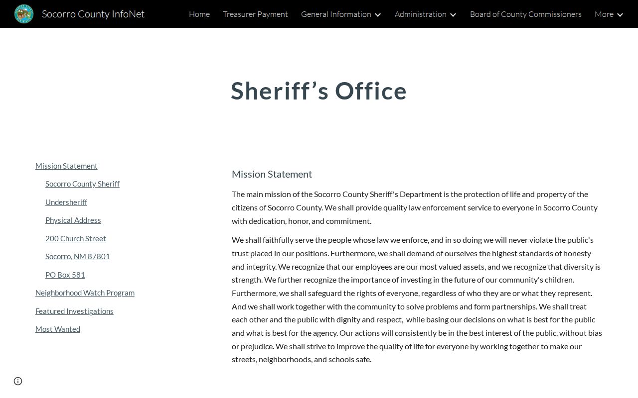 Socorro County Sheriff's Office official contact page