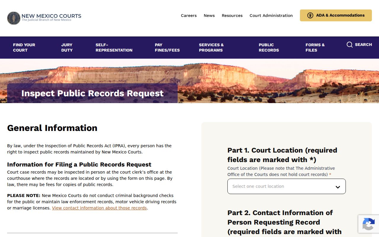 Judiciary IPRA request form for older Socorro County criminal court records