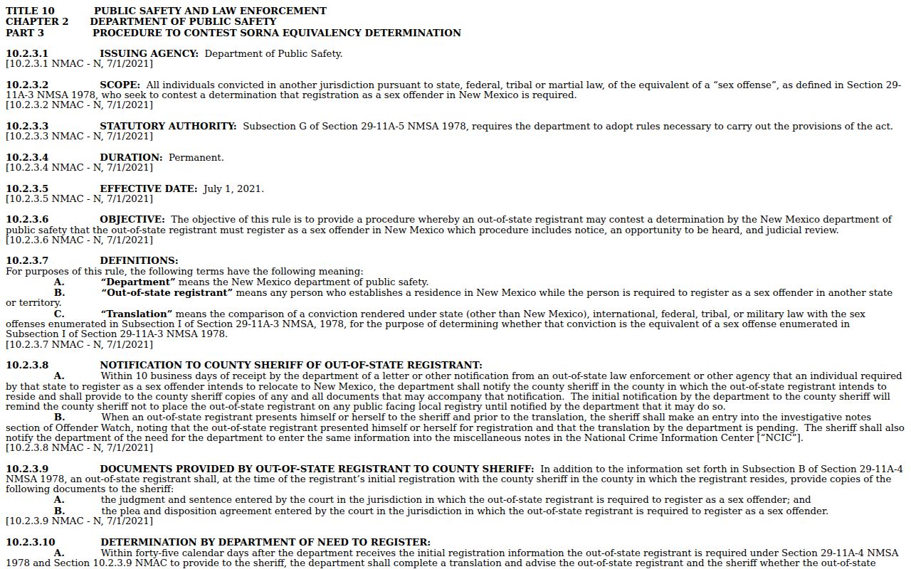 Neutral New Mexico registry rules and profile fields for Socorro County sex offender searches
